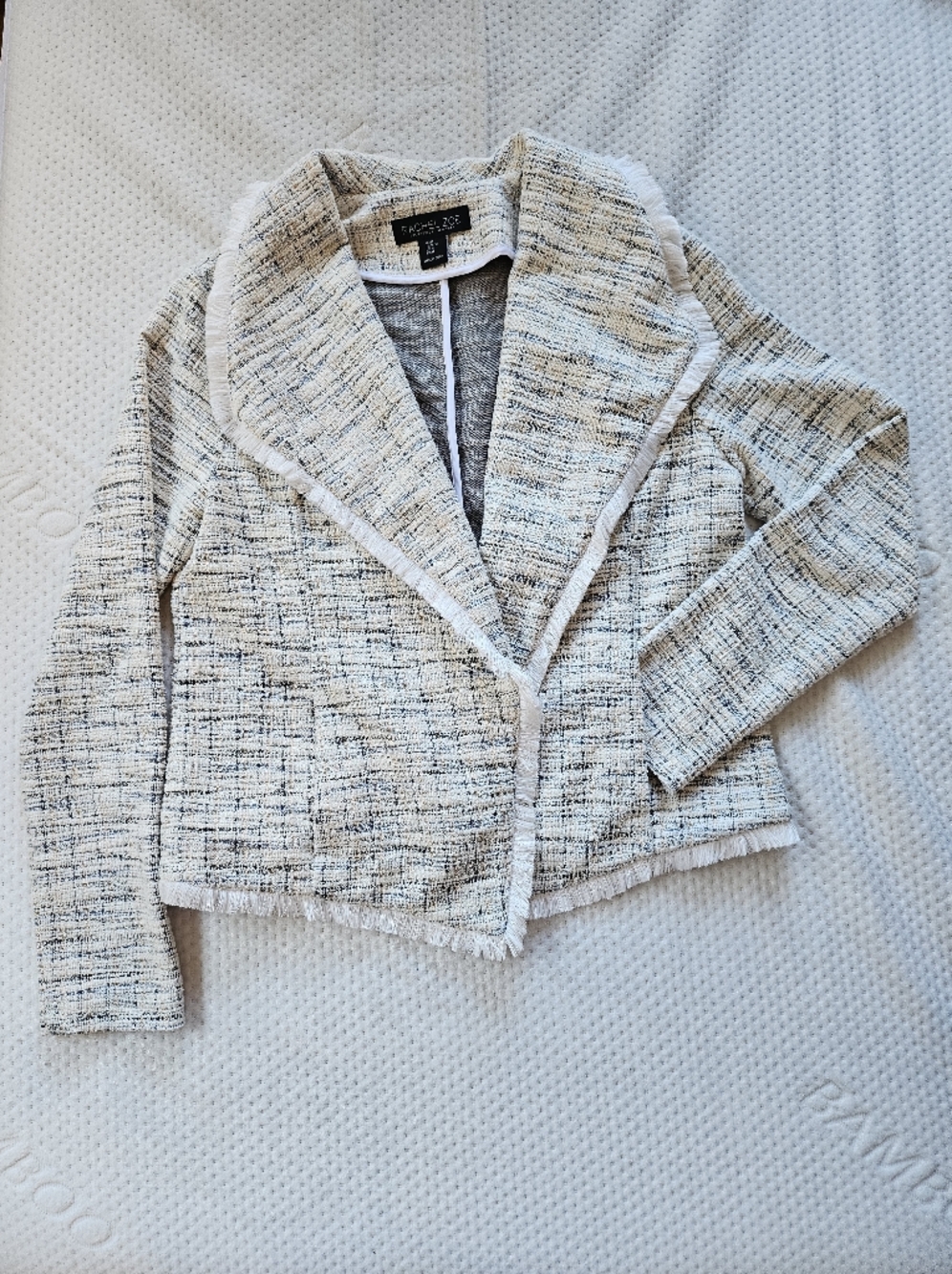 Rachel Zoe Cream and Black Tweed Open-Front Blazer